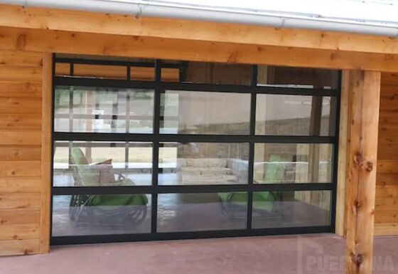 Sound Insulation Water Tightness Custom Size Residential Black Glass Transparent Garage Door Manual Or Automatic Opening Type Durable